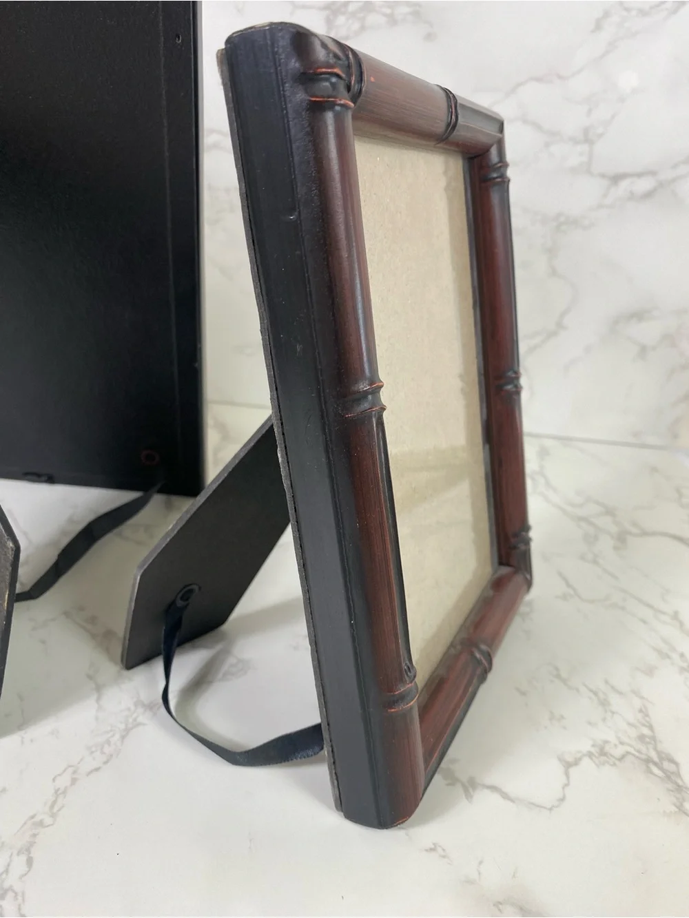 Two's Company Dark Brown Bamboo-Style Picture Frame Set table top